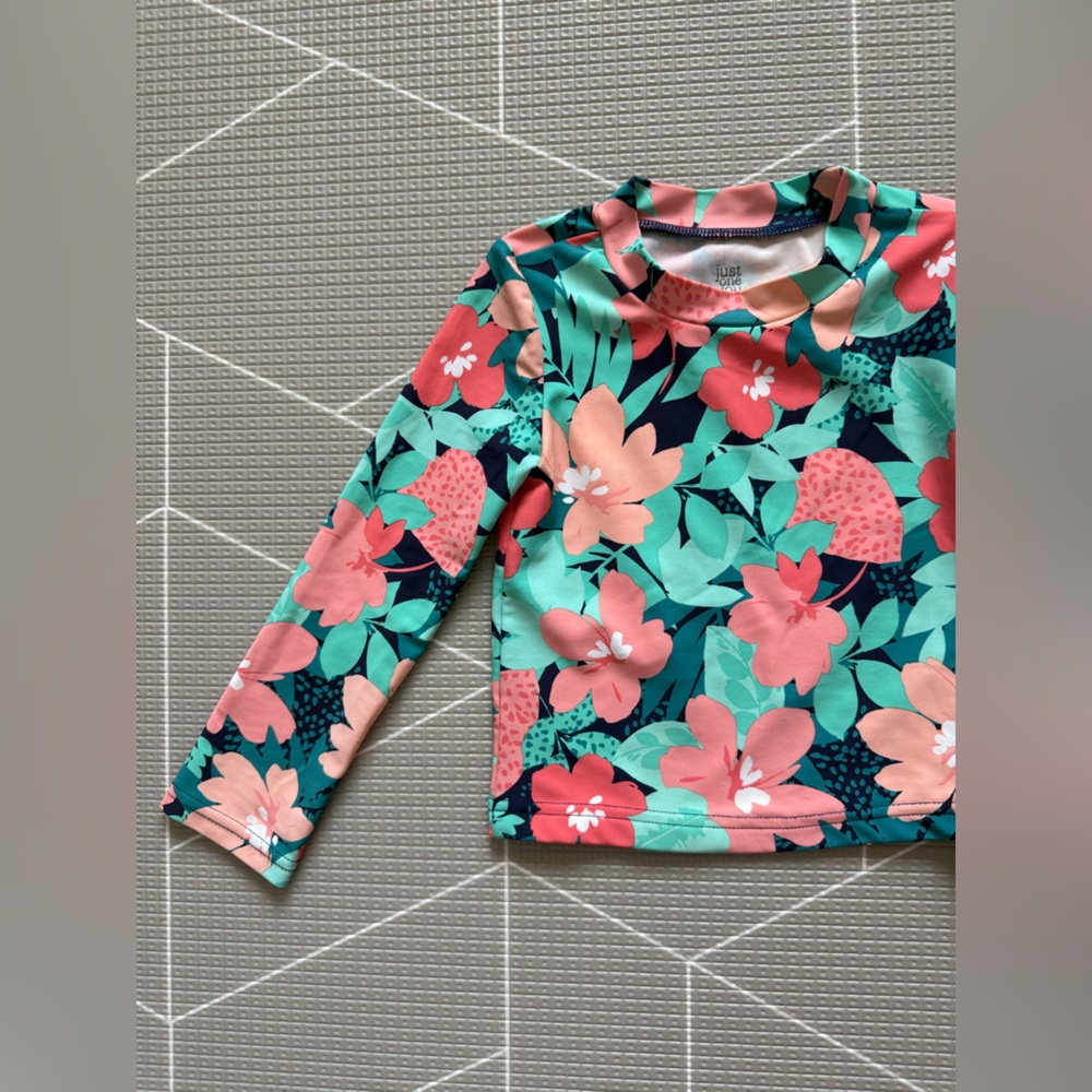 Carters|Baby girl/toddler long sleeve rash guard swimwear in colorful florals•2T